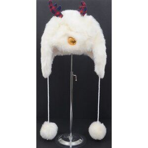 Snow Bunny Cute! Fluffy Furry Soft Ushanka Pom Pom Antlers Trapper Hat Winter OS